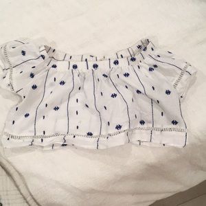 White and blue off the shoulder crop top
